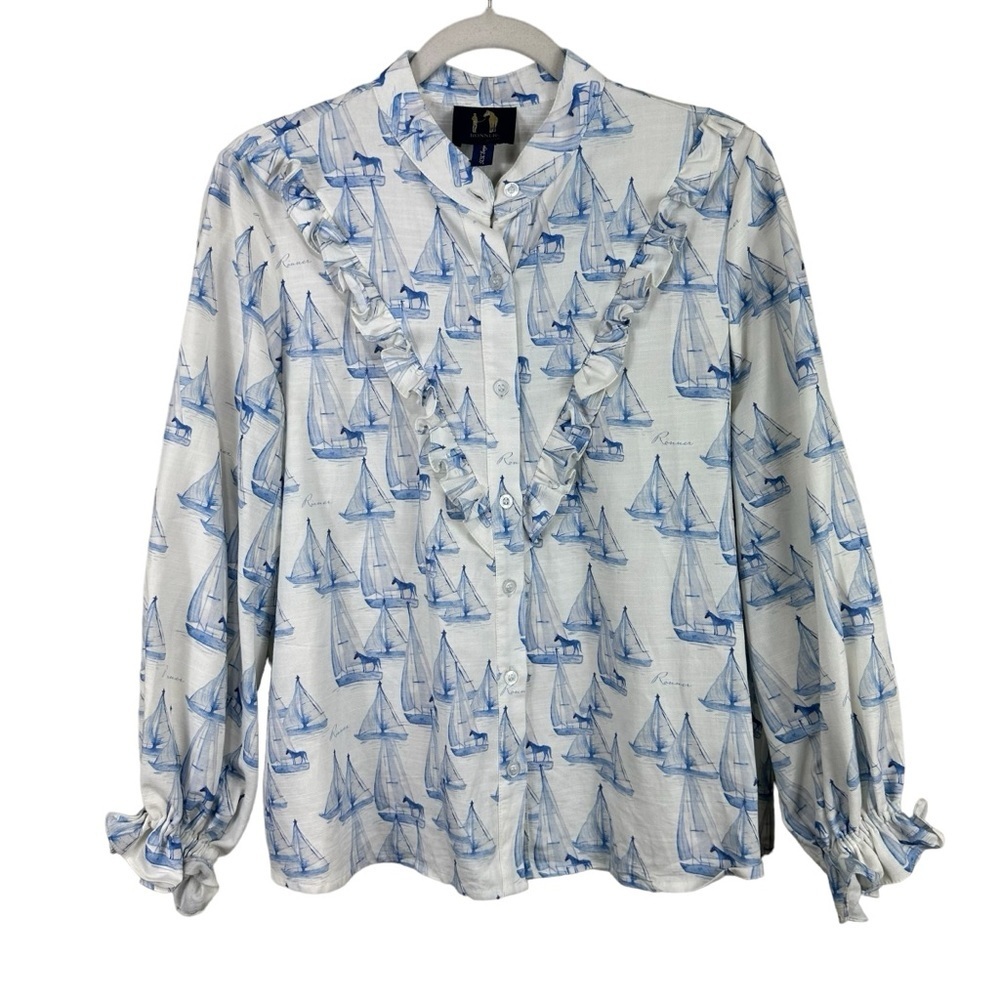 Ronner Design Liberty Button Up Ruffle Detail Sail Away Blouse Size XXL